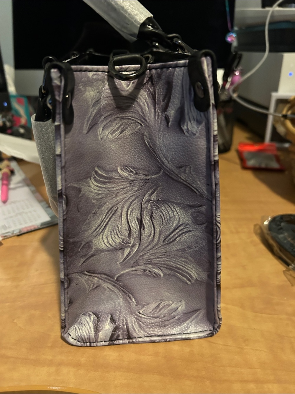 Skull Embossed Crossbody Bag and Wallet Set - White/Grey With matching wallet - Picture 4 of 4